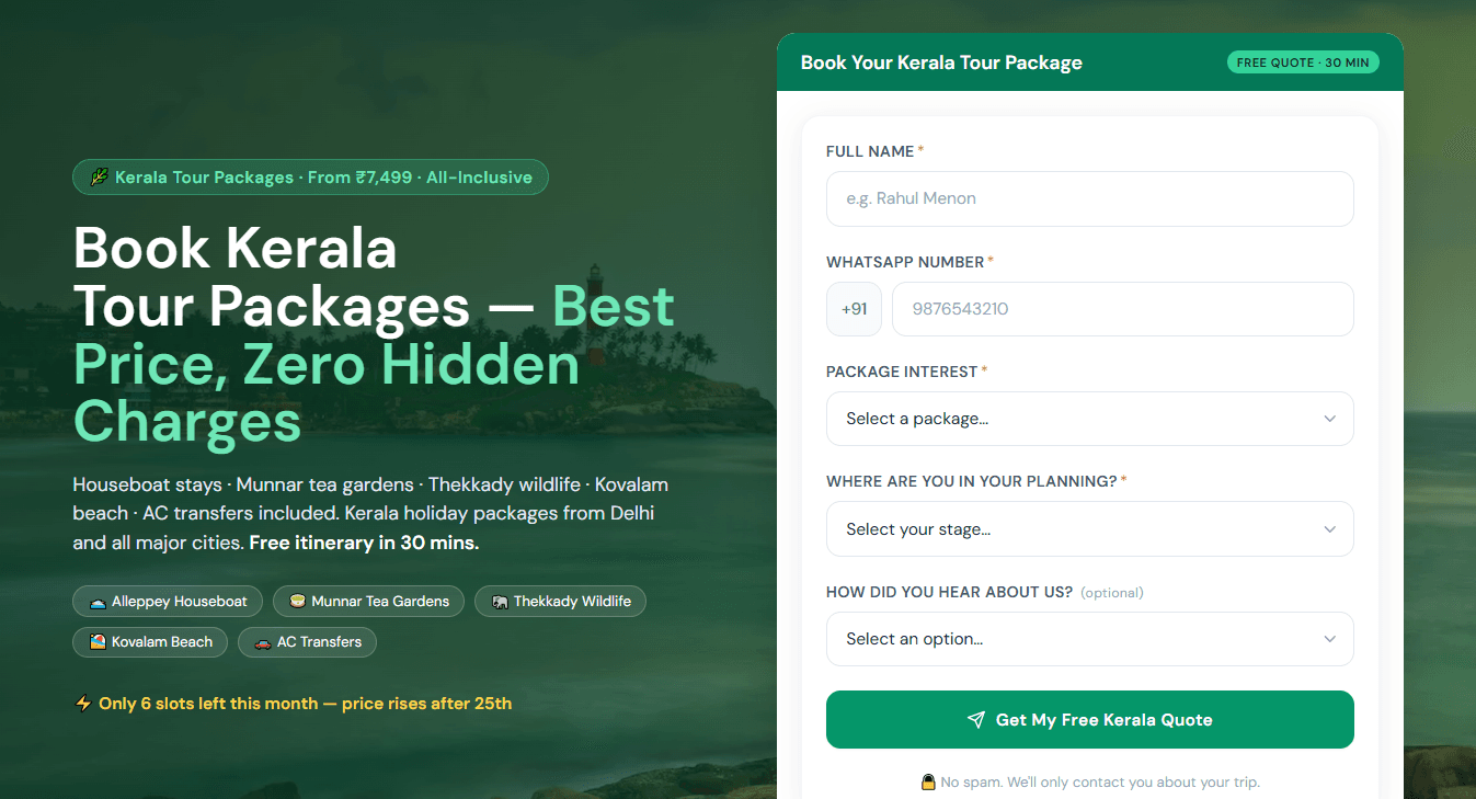 Landing page design